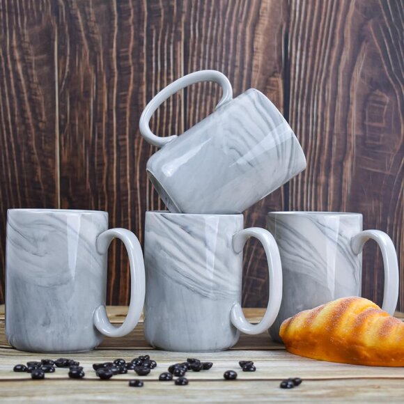 Coffee Mugs Set of 4,16 OZ Large Marble Ceramic Tea Cups with Handle, Big Bulk M - Picture 5 of 7